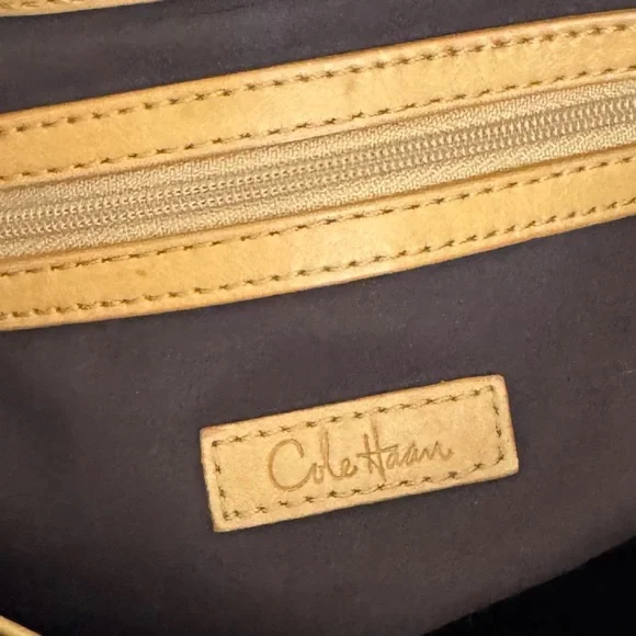 Cole Haan Elegant Tan Yellow Woven Shoulder Bag crossbody - Picture 9 of 11